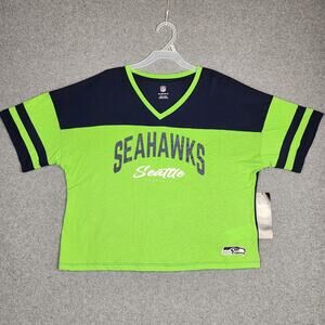 Seattle Seahawks Women's XL 16 NFL Official Short Sleeve Crop T-Shirt Glitter